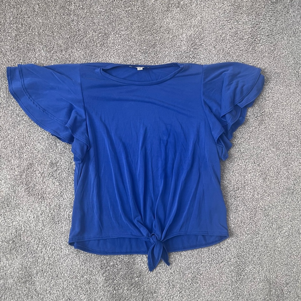 Green Envelope Royal Blue Ruffle Sleeve Blouse